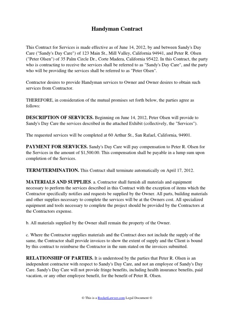 Handyman Contract | PDF | Employee Benefits | Independent Contractor
