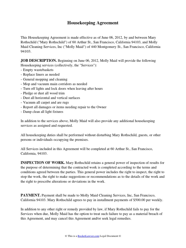 Housekeeping Agreement | PDF | Arbitration | Employment