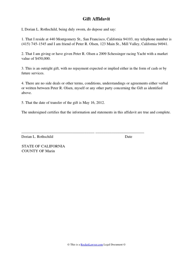 Gift Affidavit PDF