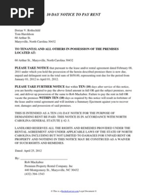 north carolina eviction notice pdf