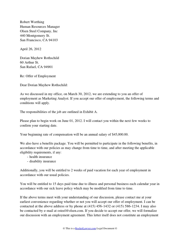Employment Offer Letter
