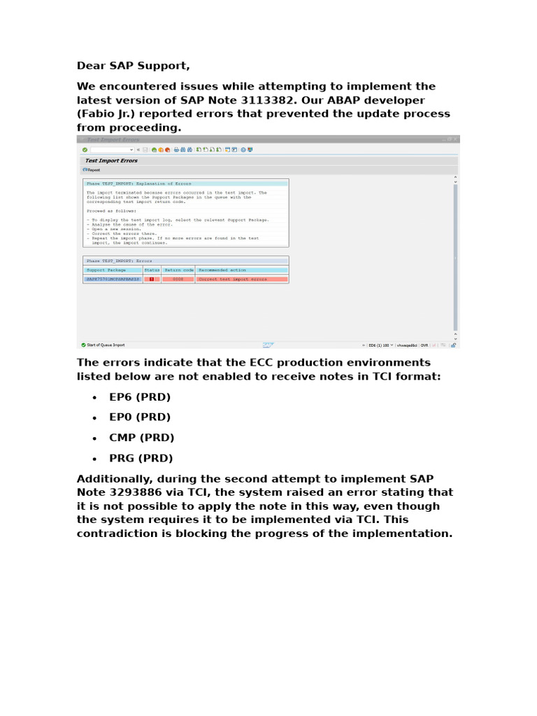 Issues Implementing SAP Note 3113382 | PDF