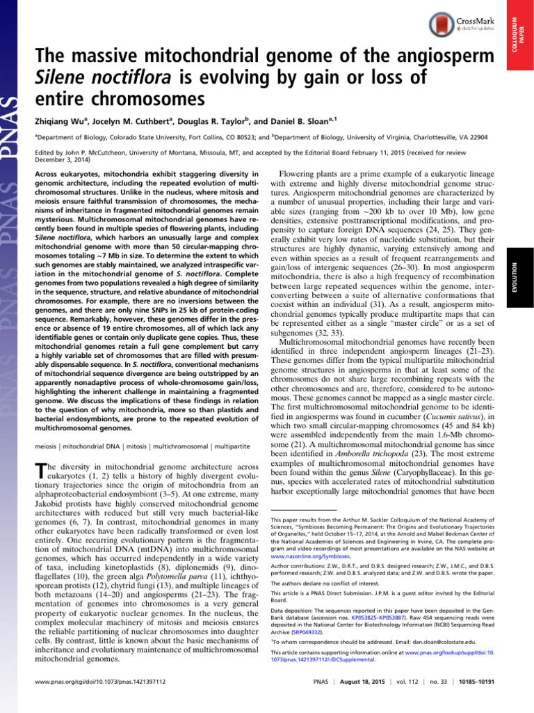 Mitochondrial Genome Evolution in Silene | PDF | Genome | Mitochondrial Dna