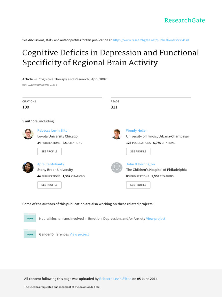 Cognitive Deficits in Depression Study | PDF | Executive Functions ...