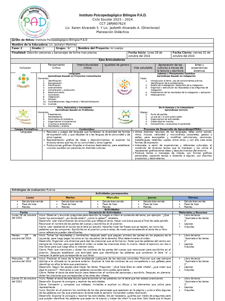 Plan de Trabajo Lunes 28 Octubre Al 1 de Nov | PDF | Aprendizaje ...