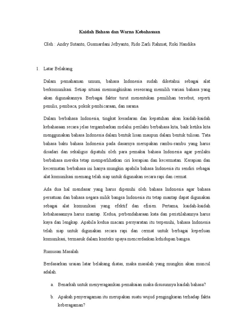 Kaidah Bahasa Dan Warna Kebahasaan