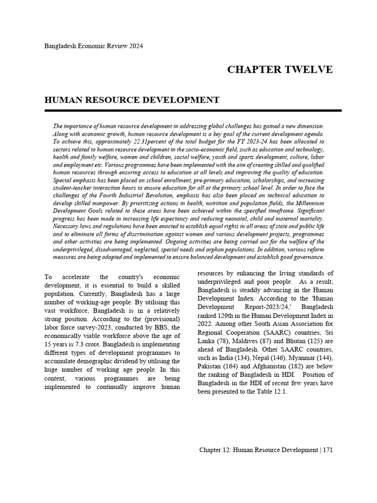 Bangladesh Human Resource Development 2024 | PDF | Vocational Education ...