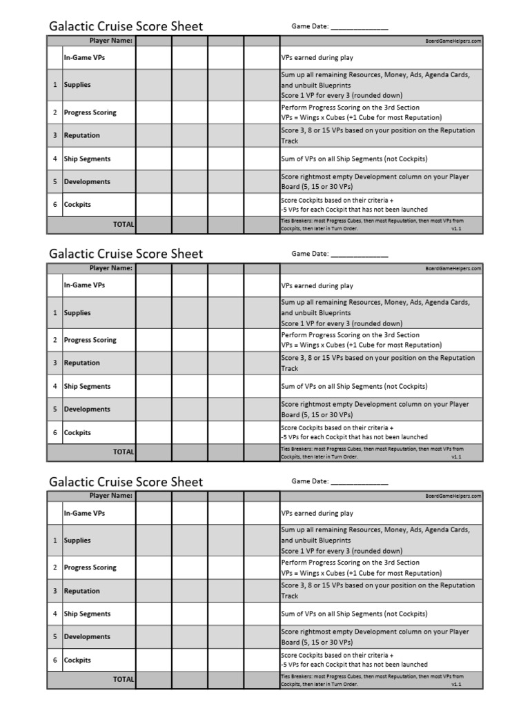 Galactic Cruise Scoresheet (x3) v1.1 | PDF