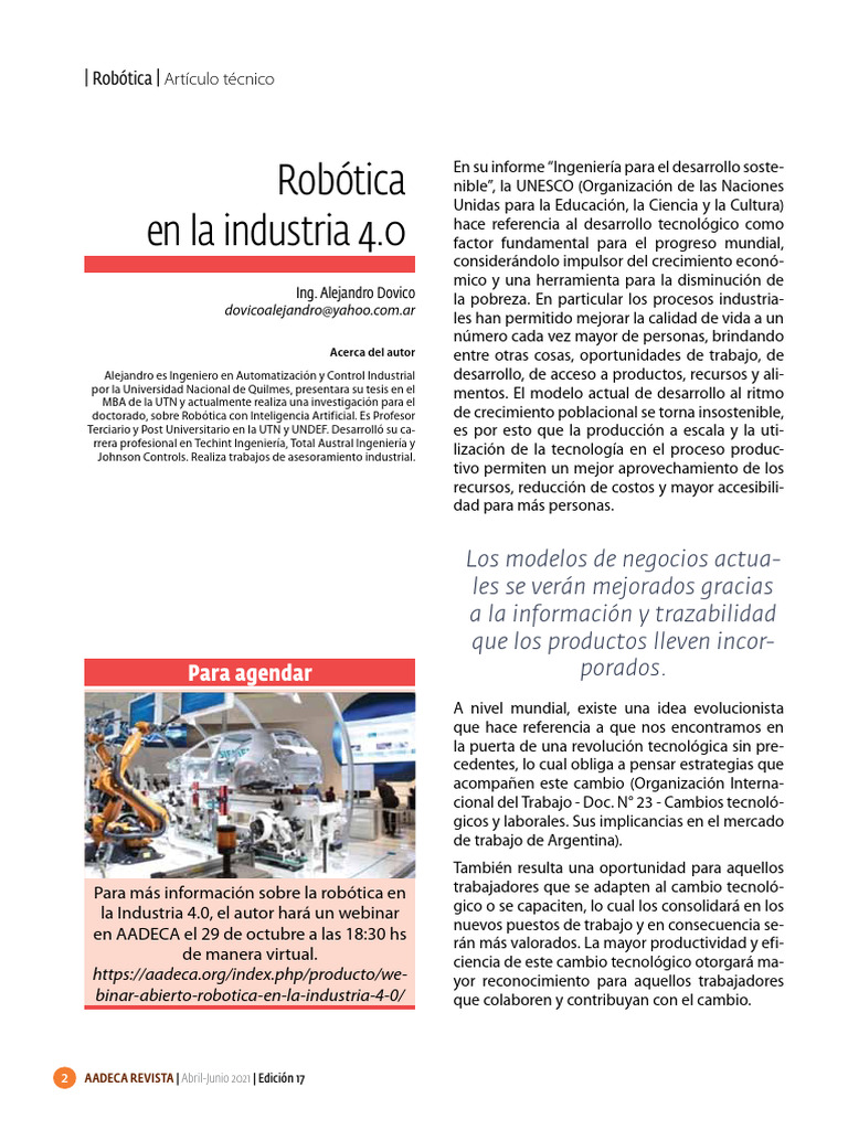 Robótica en la Industria 4.0: Innovación y Cambio | PDF | Internet de ...