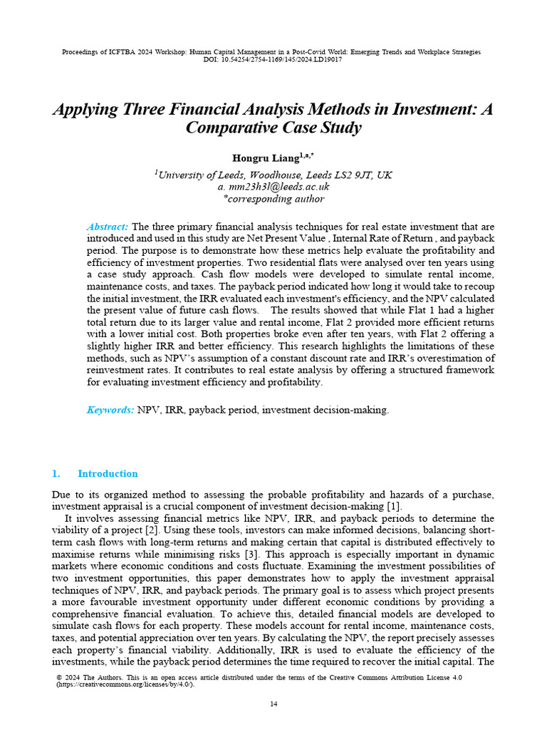 Applying Three Financial Analysis Methods in Inves | PDF | Net Present ...