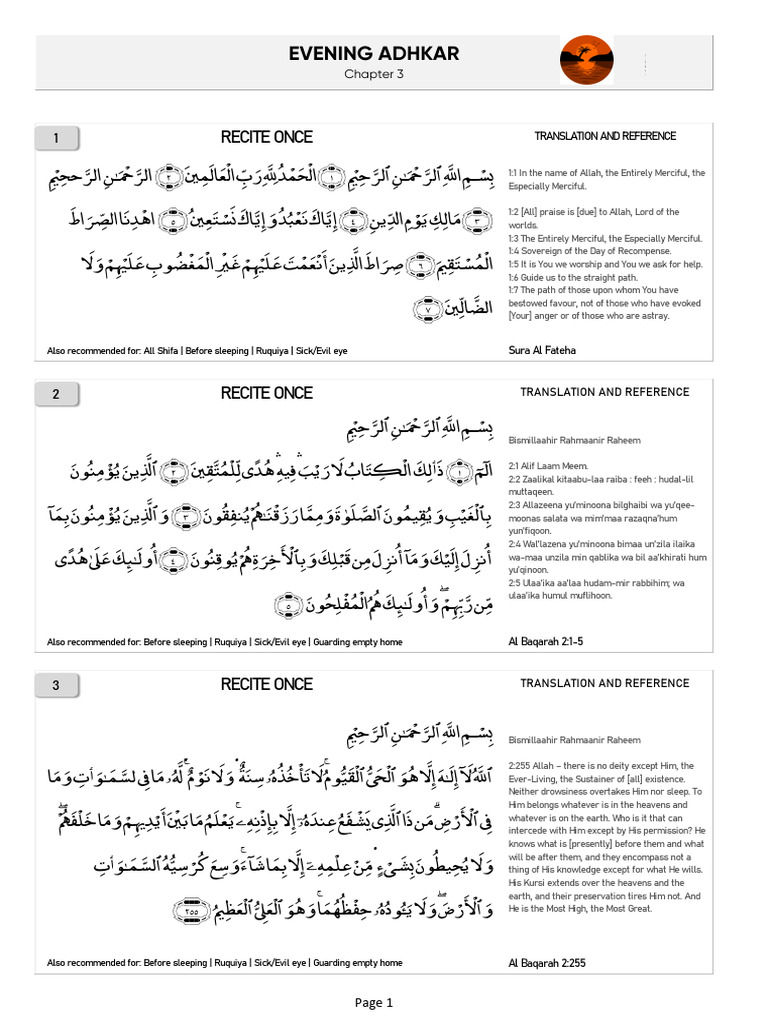 Evening Adhkar for Protection | PDF | Islamic Belief And Doctrine ...