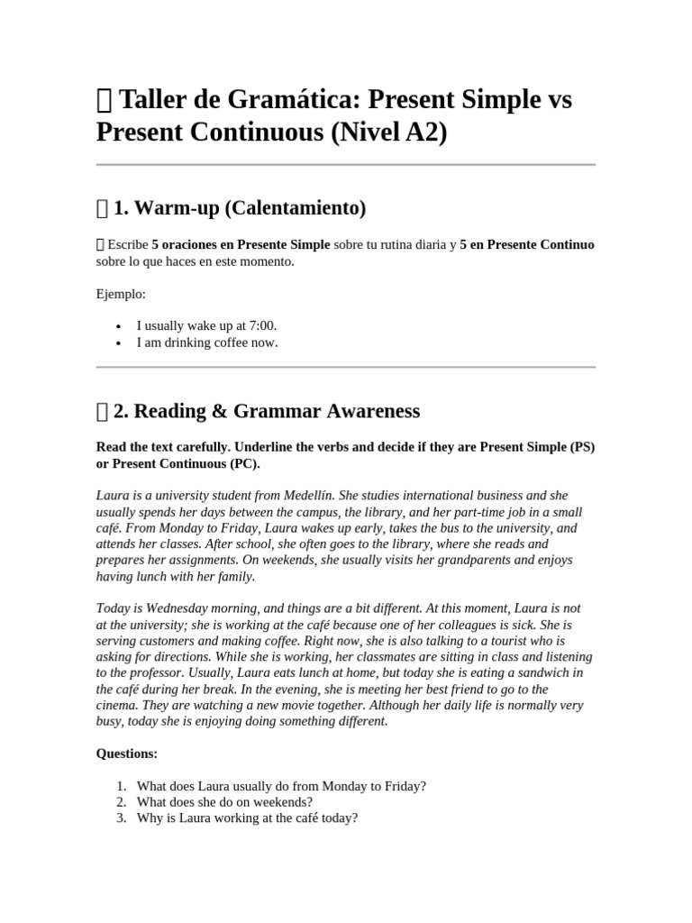 Present Simple vs Continuous Workshop | PDF
