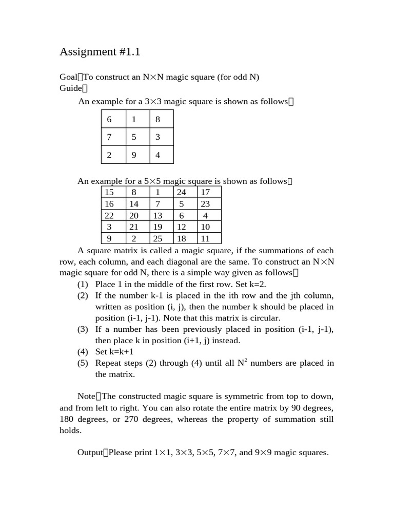 Constructing Odd N Magic Squares | PDF