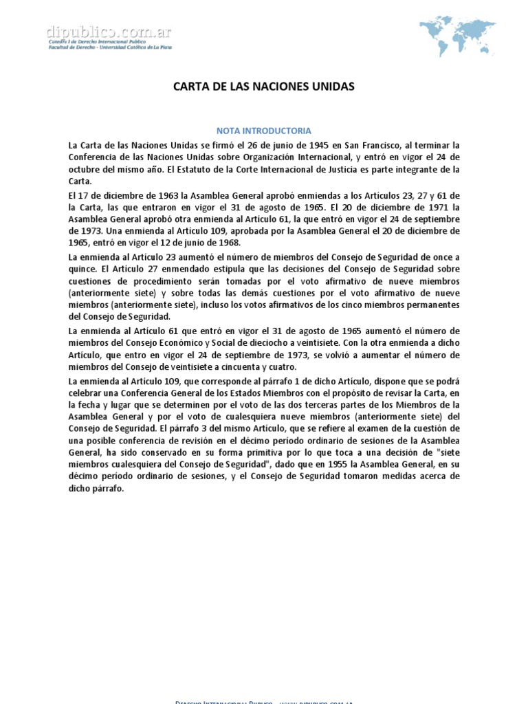 Carta de las Naciones Unidas United Nations International Politics