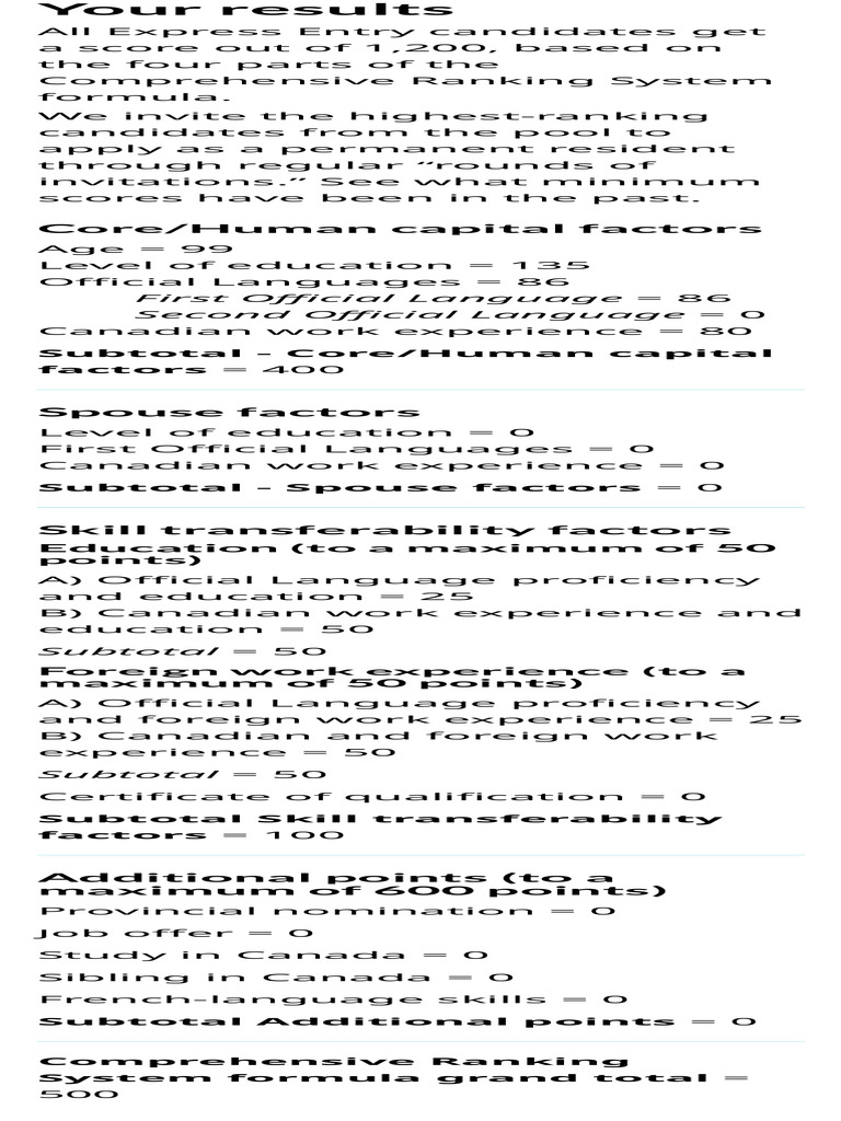 Express Entry CRS Score Breakdown | PDF | Academic Degree
