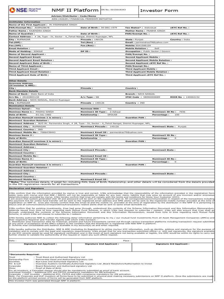 NMF II Platform: Investor Form | PDF | Signature