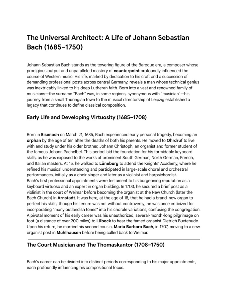 Bach's Life | PDF | Johann Sebastian Bach | Classical Music