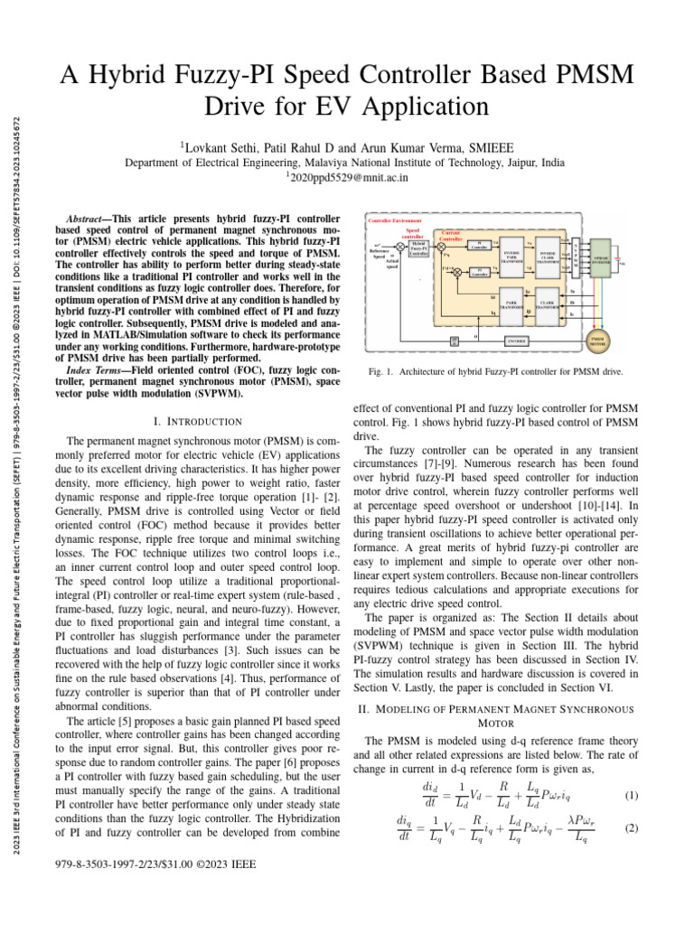 A Hybrid Fuzzy-PI Speed Controller Based PMSM Drive For EV Application ...