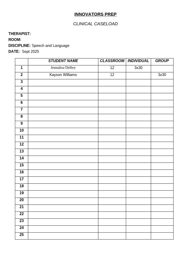 Speech Therapy Caseload Schedule | PDF