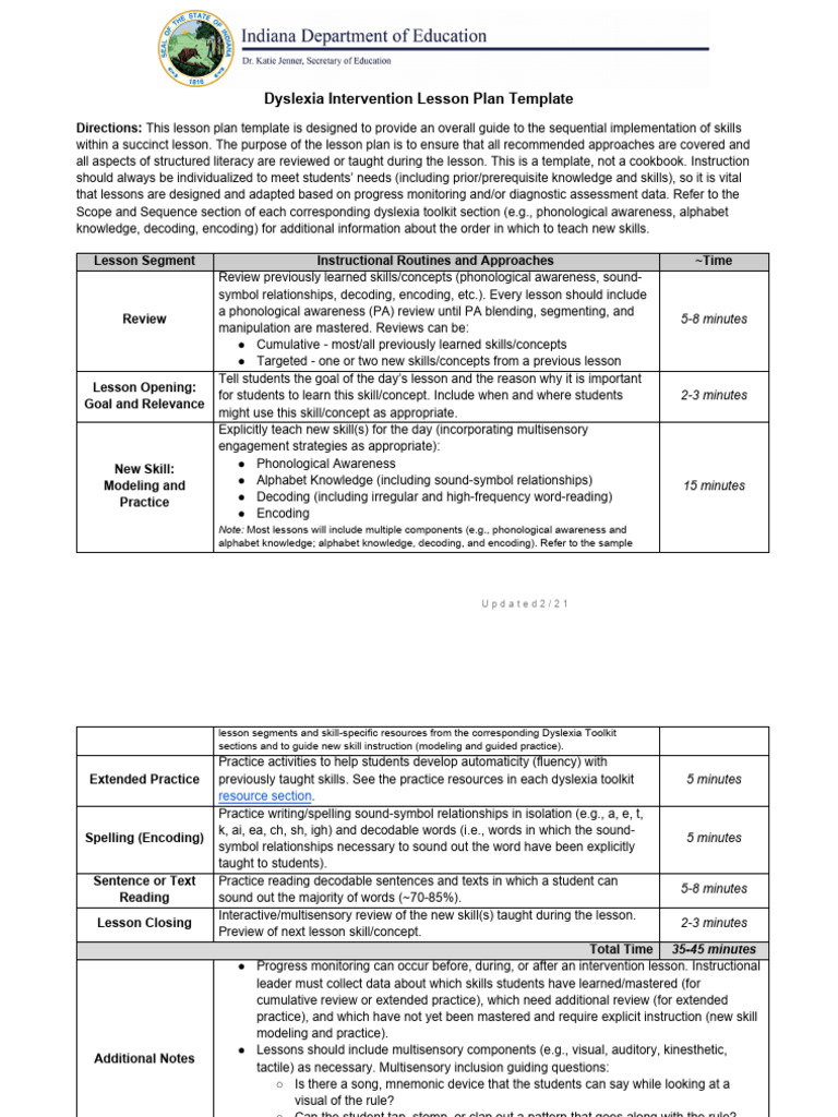 Dyslexia Intervention Lesson Plan Template | PDF | Dyslexia | Behavior