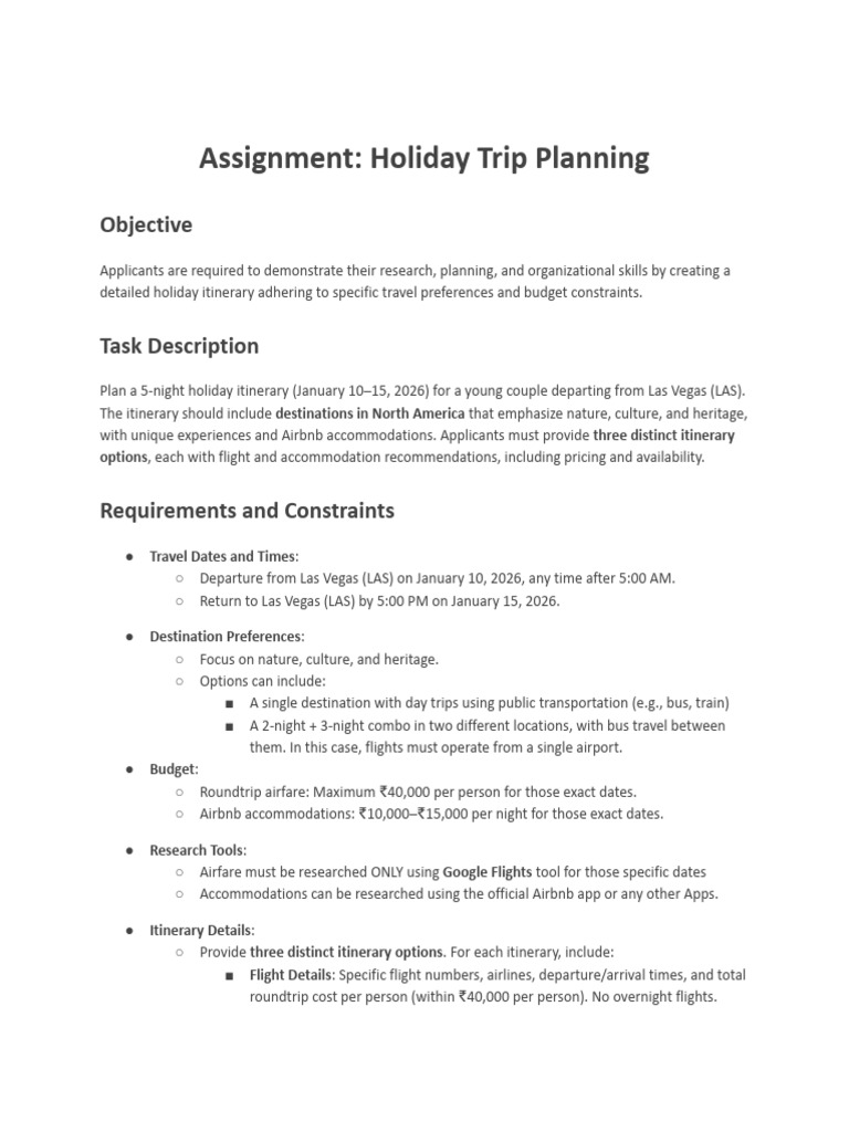 5-Night Holiday Itinerary Planning | PDF