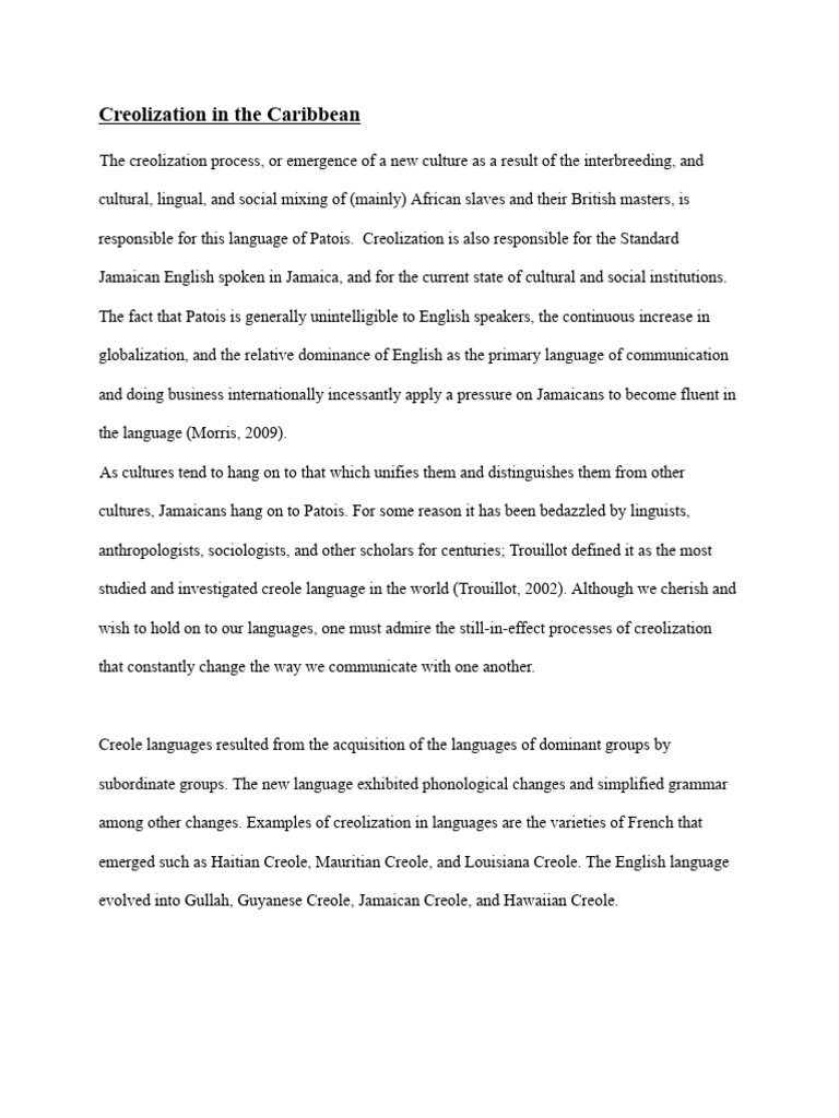 Creolization in The Caribbean | PDF | English Language | Linguistics