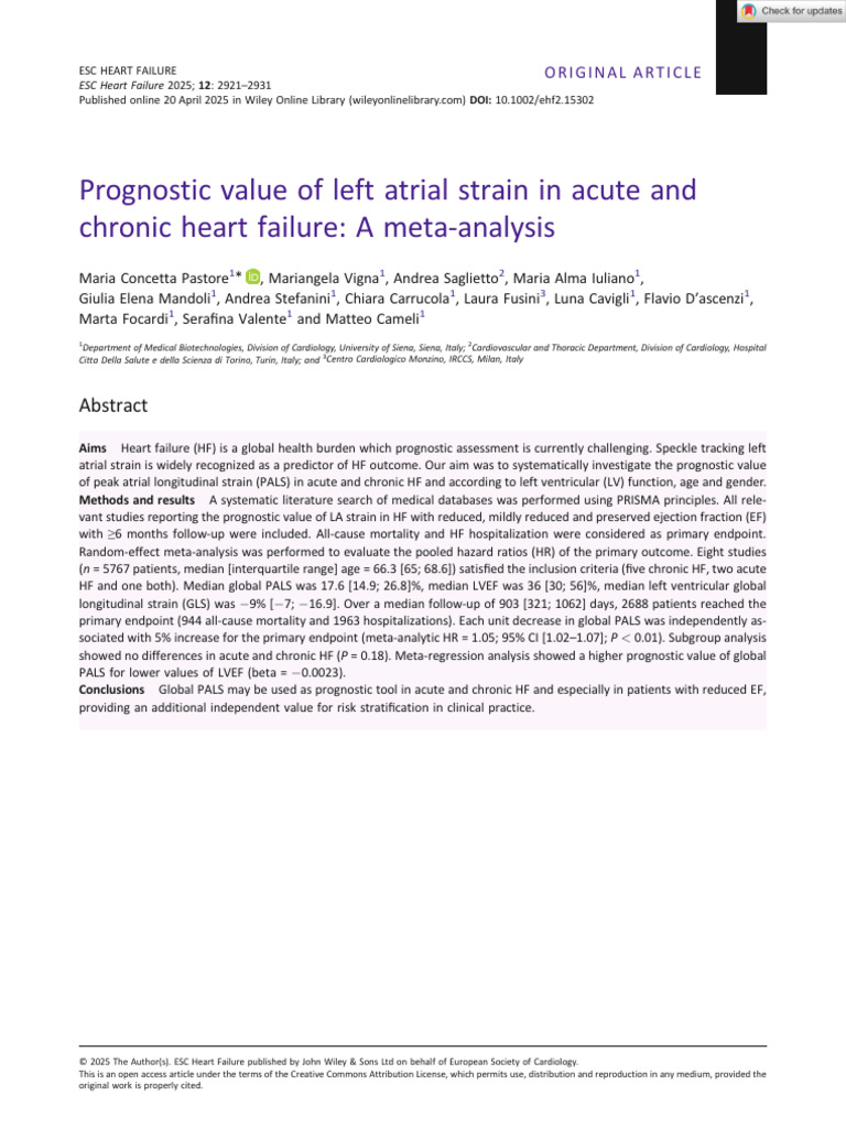 ESC Heart Failure - 2025 - Pastore - Prognostic Value of Left Atrial ...