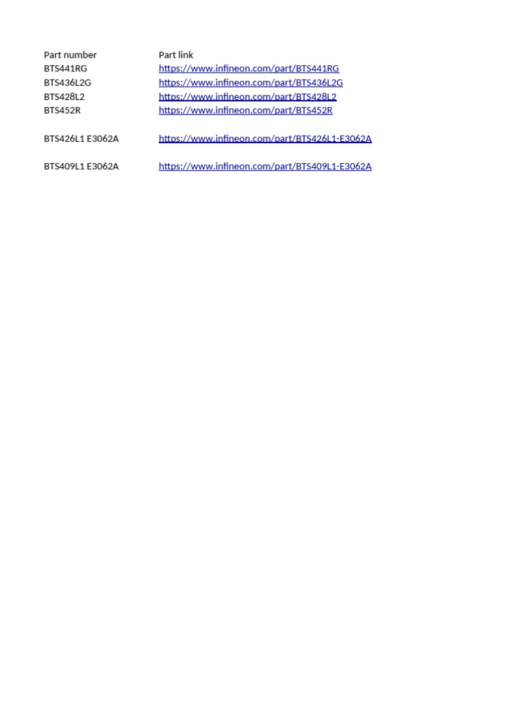 Infineon Automotive Part Numbers List | PDF