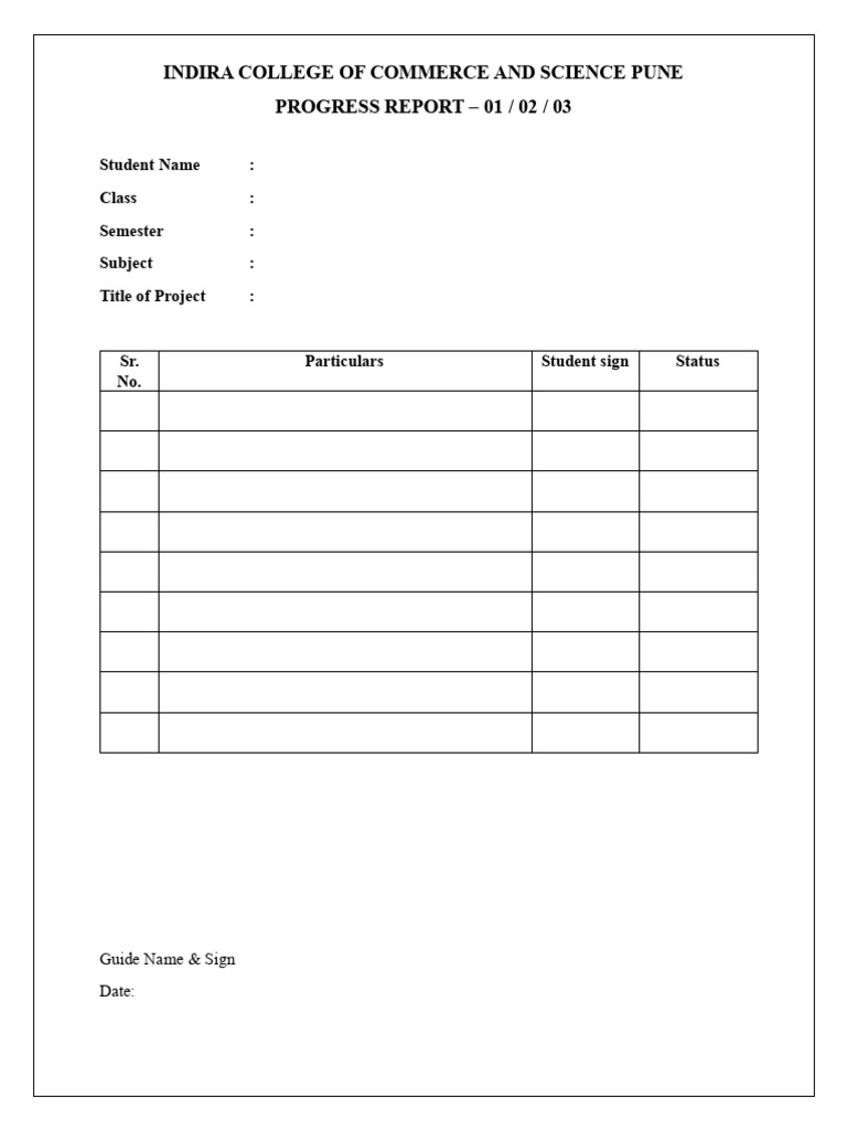 Indira College Progress Report Template | PDF