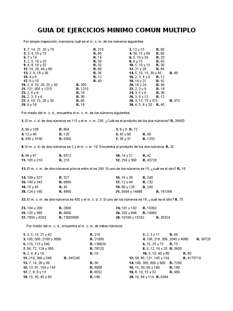 Mínimo Común Múltiplo De 8 Y 5 Minimo Comun Multiplo | PDF