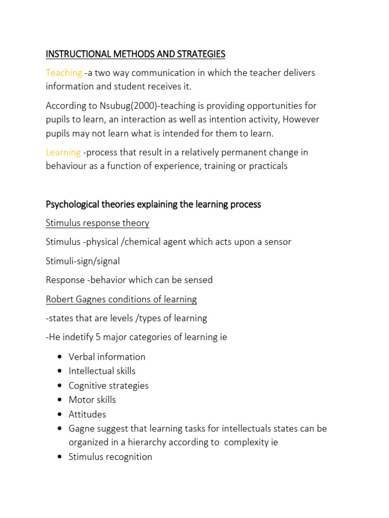 Teaching and Learning Strategies Overview | PDF | Learning | System