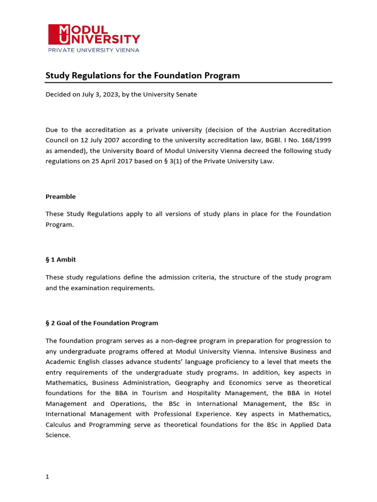 Foundation Program Study Regulations | PDF | University And College ...