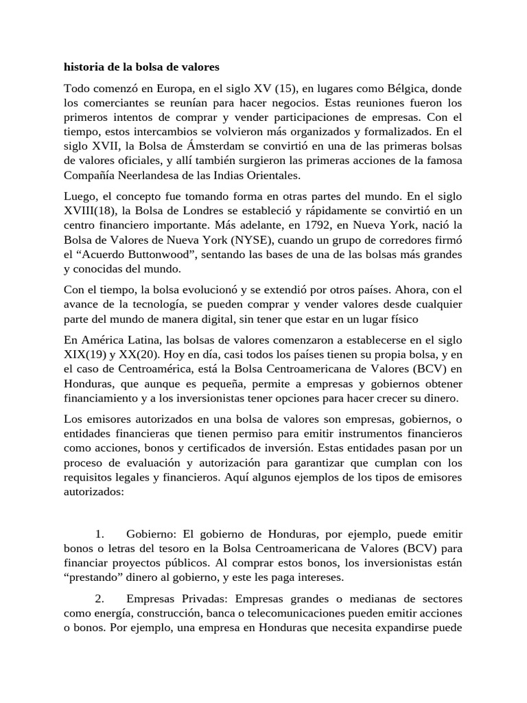 Historia y Funcionamiento de la Bolsa | PDF | Bolsa | Bancos