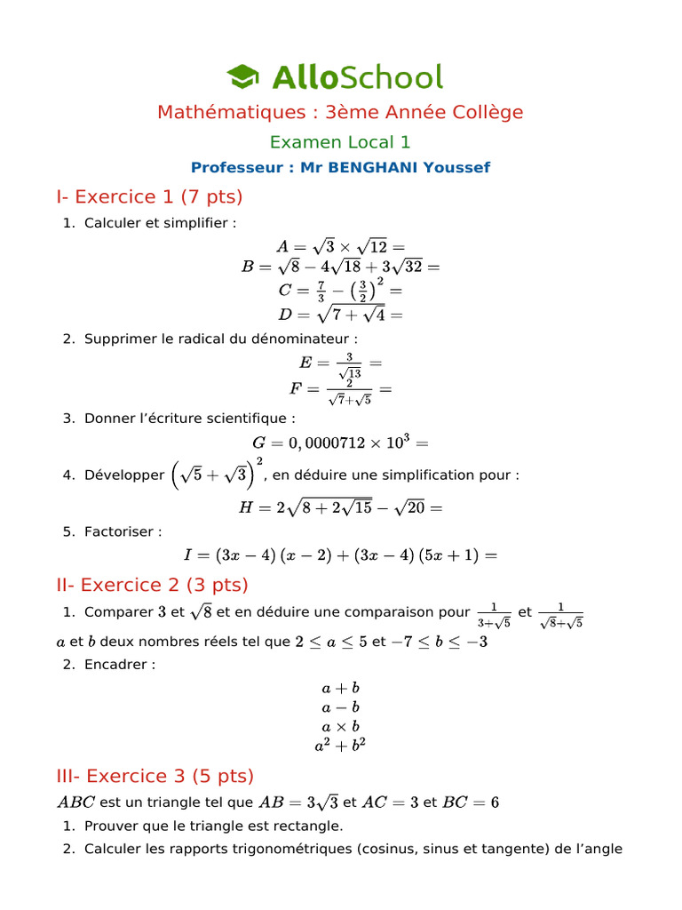 Examen Local Math 3AC | PDF