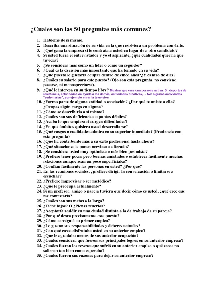 las 50 preguntas más comunes en