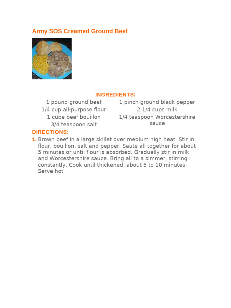 Army SOS Creamed Beef Recipe | PDF