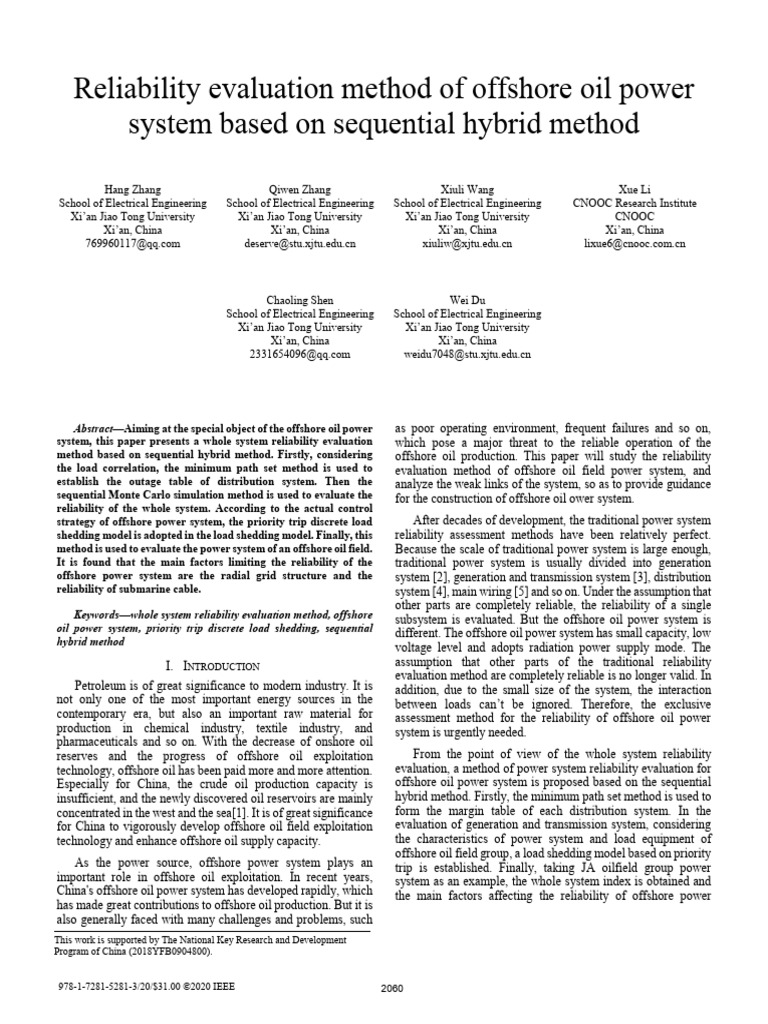 Reliability Evaluation Method of Offshore Oil Power System Based On ...