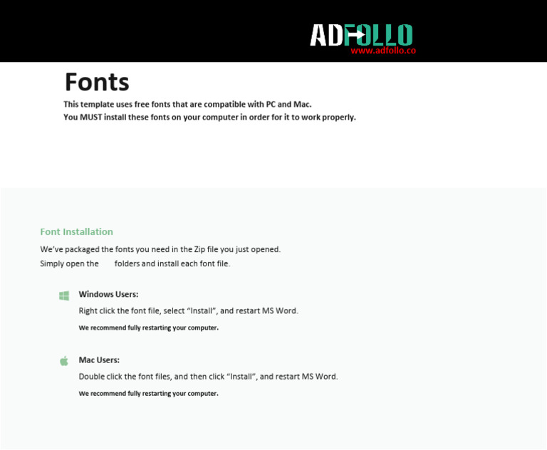 Font Installation Guide for Templates | PDF