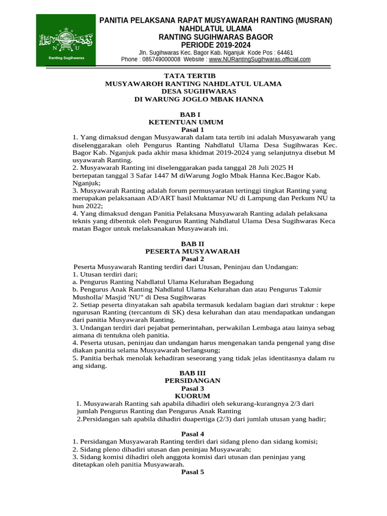 Tata Tertib Musyawarah Ranting NU 2025 | PDF