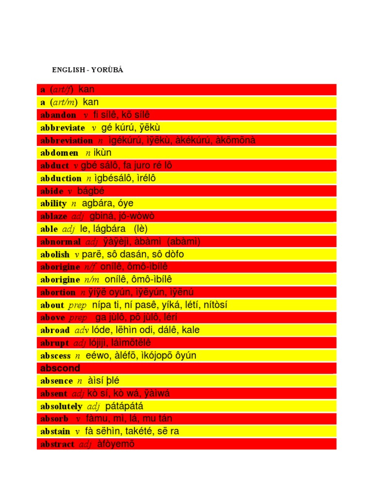 Diccionario Yorubba English picture