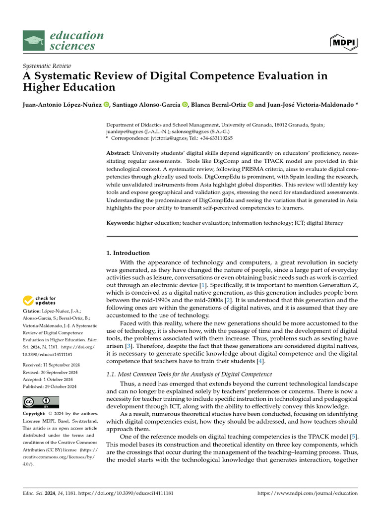 Digital Competence Evaluation in Higher Ed | PDF | Systematic Review ...