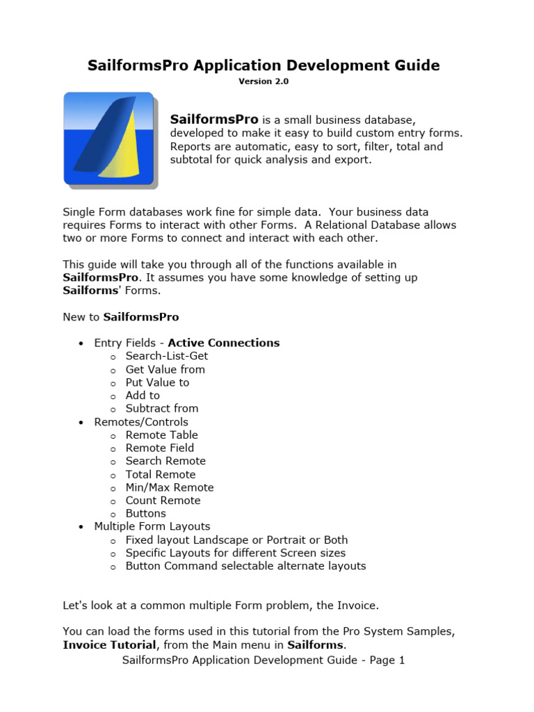SailformsPro Development Guide 2.0 | PDF | Inventory | Decimal