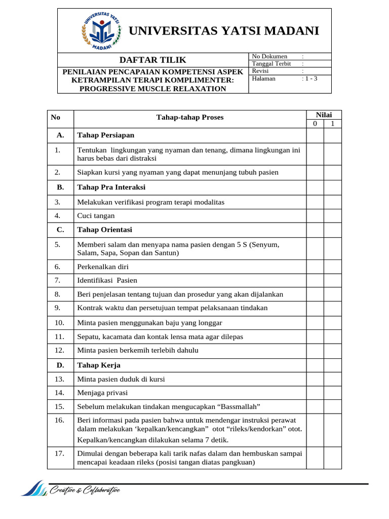 Penilaian Ketrampilan Terapi Relaksasi | PDF