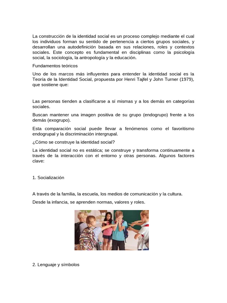 Construcción de la Identidad Social | PDF | Educación en artes ...