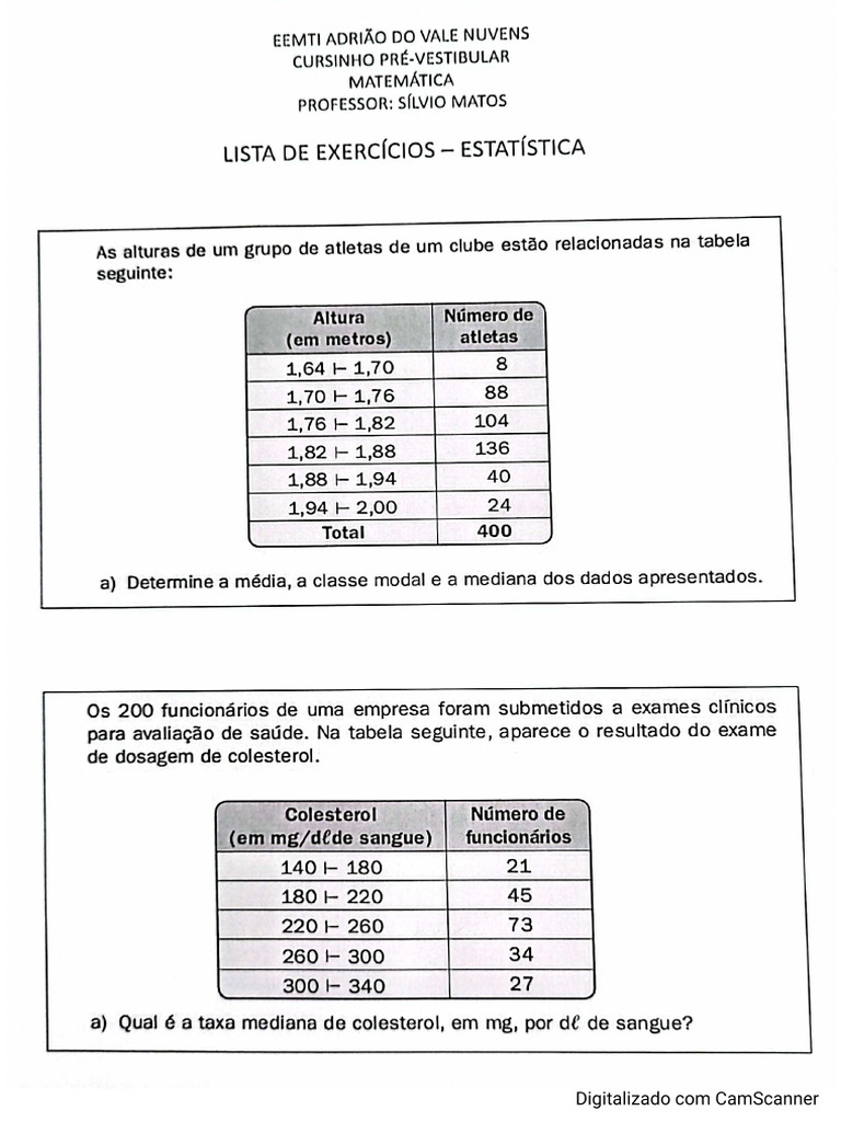 Lista de Exercícios ESTATÍSTICA | PDF