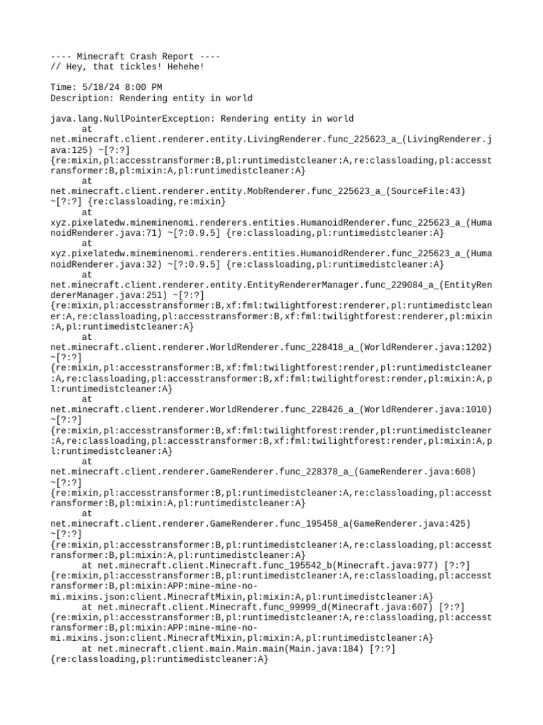 Minecraft NullPointerException Crash Report | PDF | Java (Programming ...