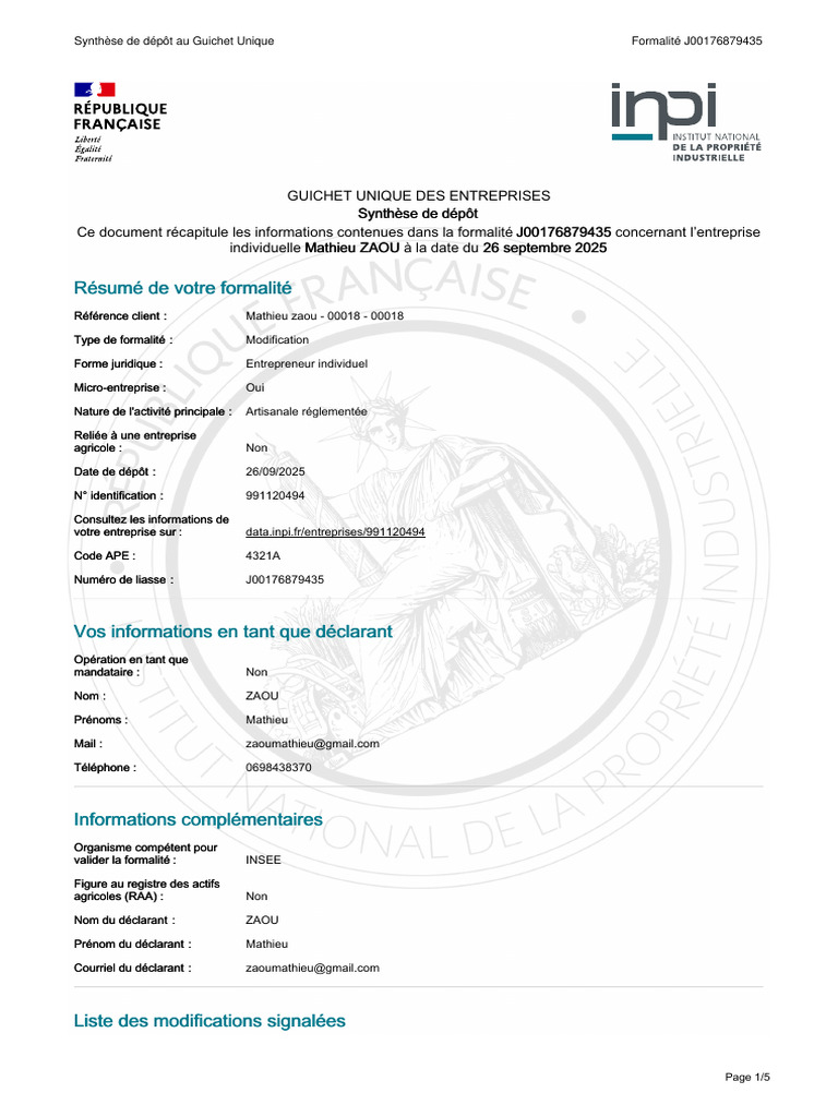 Modification d'activité de Mathieu Zaou | PDF | Business