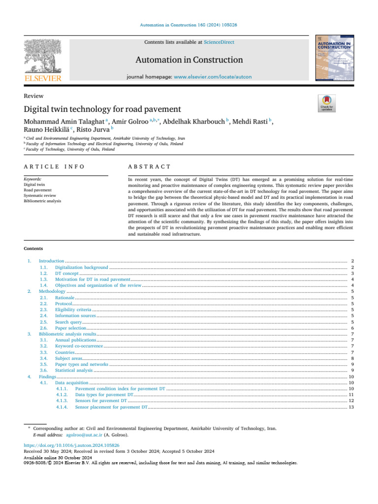 Digital Twin Technology in Road Pavement | PDF | Systematic Review ...