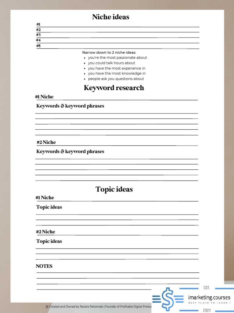 01-Niche Topic Worksheet | PDF