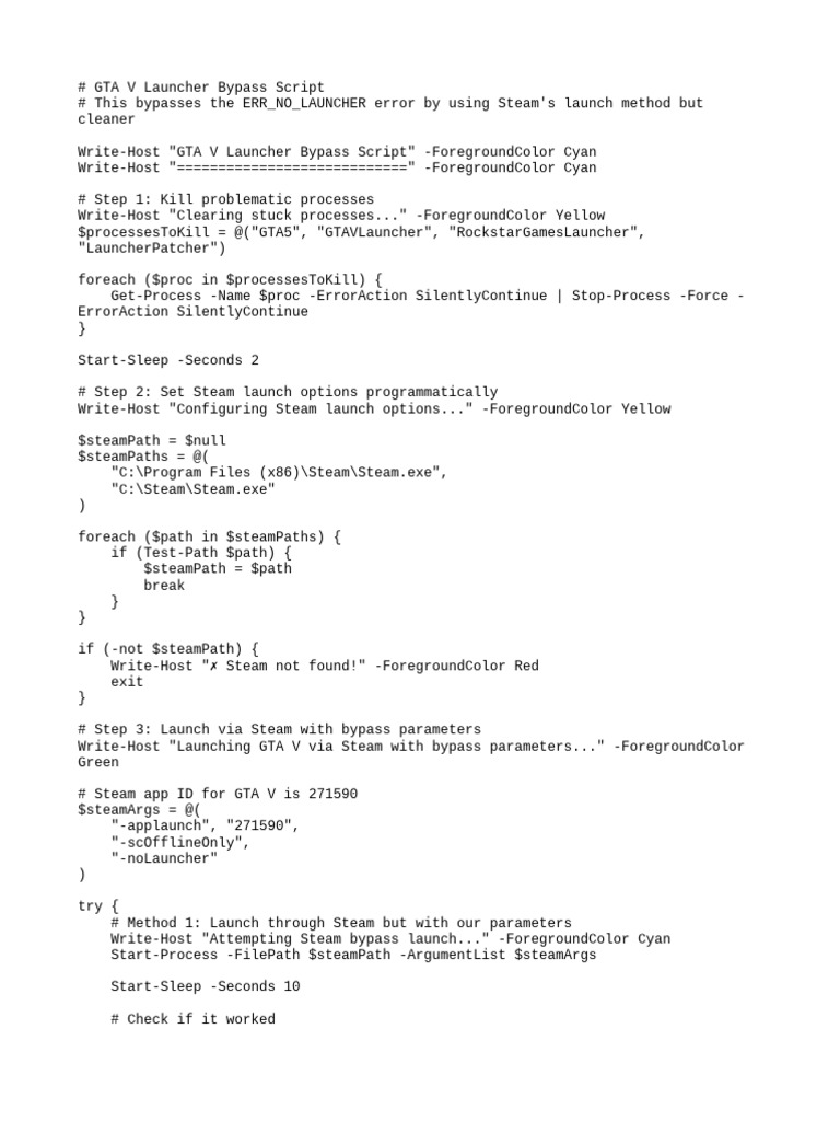 GTA V Launcher Error Bypass Script | PDF | Software